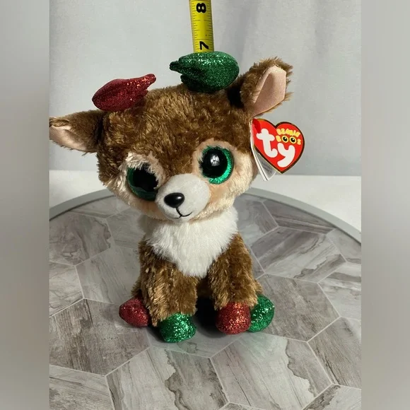 TY Beanie Boos Kinley Reindeer Plush 6” 2022 Holiday Deer w/ Tags Glitter Feet - Picture 6 of 7
